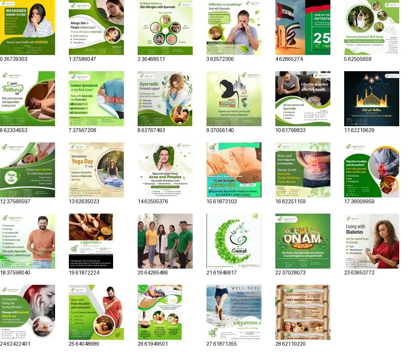 Collage of Ayurcure information graphics